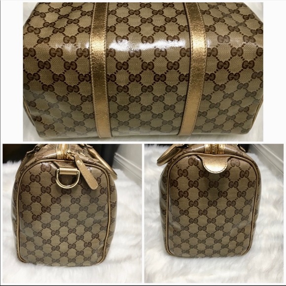 AUTHENTIC GUCCI BOSTON JOY PEWTER BROWN COATED BRONZE BAG - Picture 3 of 15